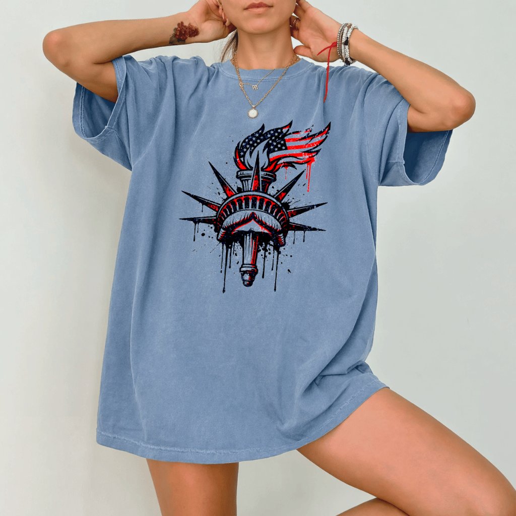 Statue of Liberty Comfort Colors Shirt - Patriotic American Flag Liberty Shirt - Perfect Patriotic Gift for men women - back view