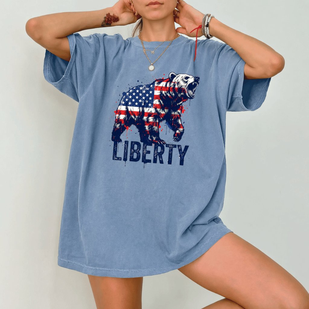 Liberty American Bear Comfort Colors Shirt - Crazy USA Flag Bear Shirt - Perfect USA Independence Day Gift for men and women - back view