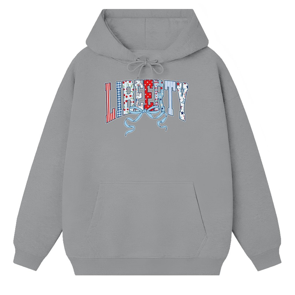 Star & Stripes Coquette Liberty Hoodie - Cute USA Flag Liberty Shirt - Funny 4th of July Patriotic Gift for women - front view