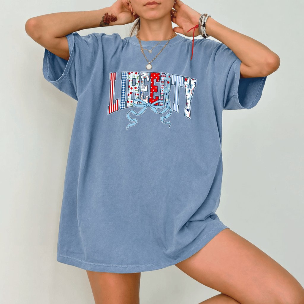 Star & Stripes Coquette Liberty Comfort Colors Shirt - Cute USA Flag Liberty Shirt - Funny 4th of July Patriotic Gift for women - back view