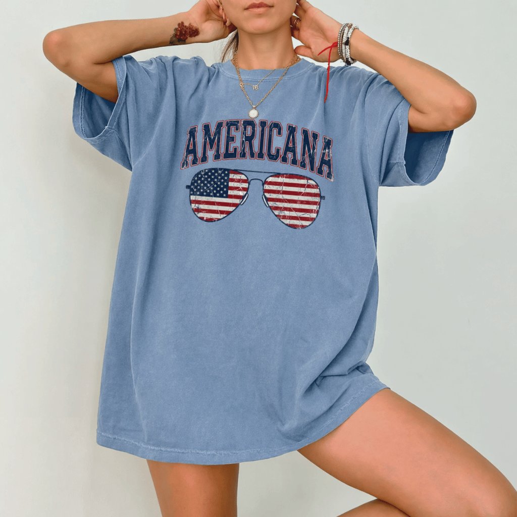 Comfort Colors Americana USA Flag Sunglasses Shirt - Cool 4th of July American Independence Day Gift for men & women - back view