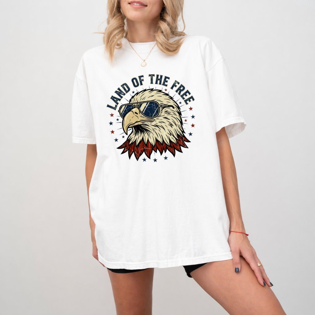 Comfort Colors Land of the Free USA Patriotic Eagle Shirt - Funny 4th of July Patriot Gift for men women - back view