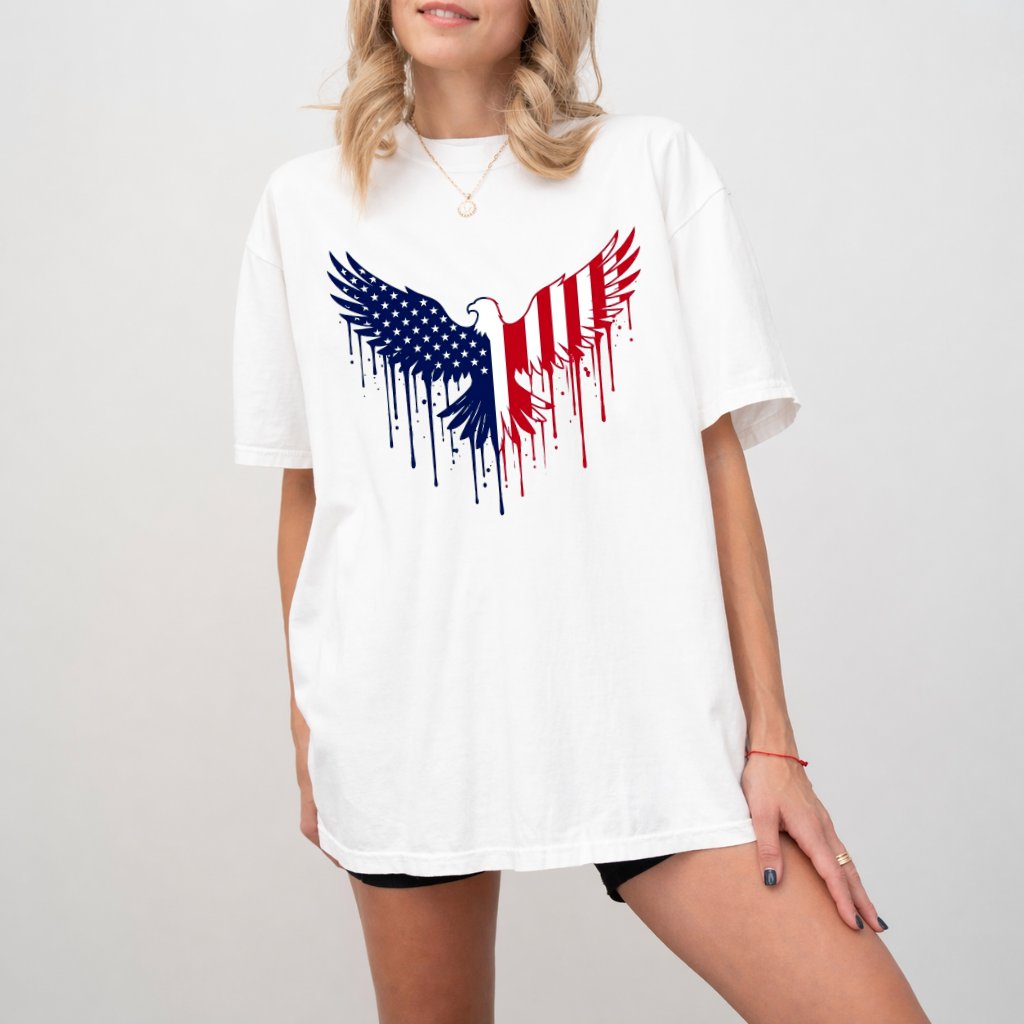 Comfort Colors 4th of July USA Flag Eagle Shirt - Patriotic Eagle Shirt - Ideal American Independence Day Gift for men & women - detail view