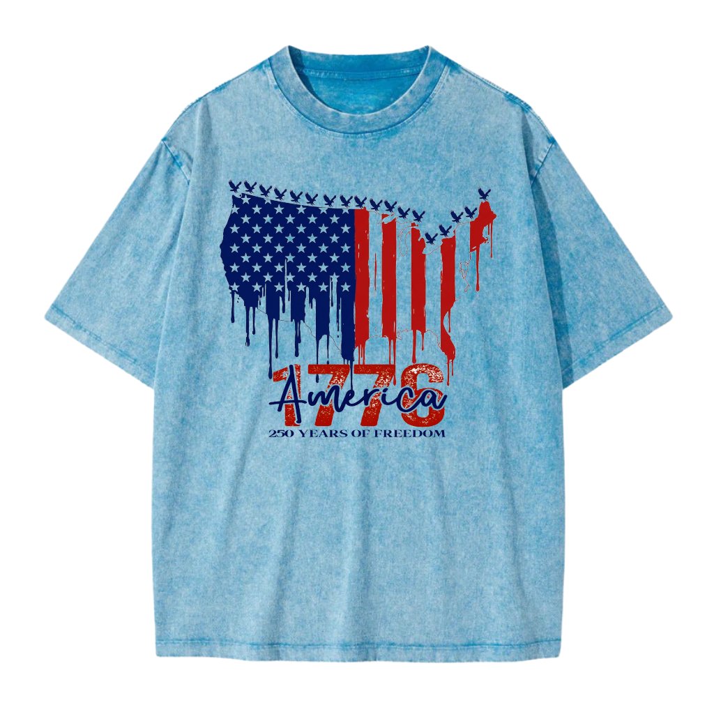 1776 America 250 Years of Freedom Wash tee - Patriotic America Map Shirt - USA Independence Day Gift for men and women - front view