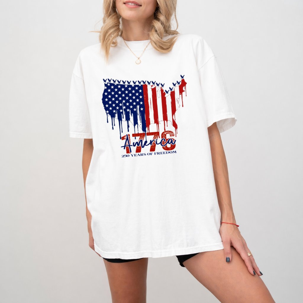 Comfort Colors 1776 America 250 Years of Freedom Shirt - Patriotic America Map Shirt - USA Independence Day Gift for men and women - back view