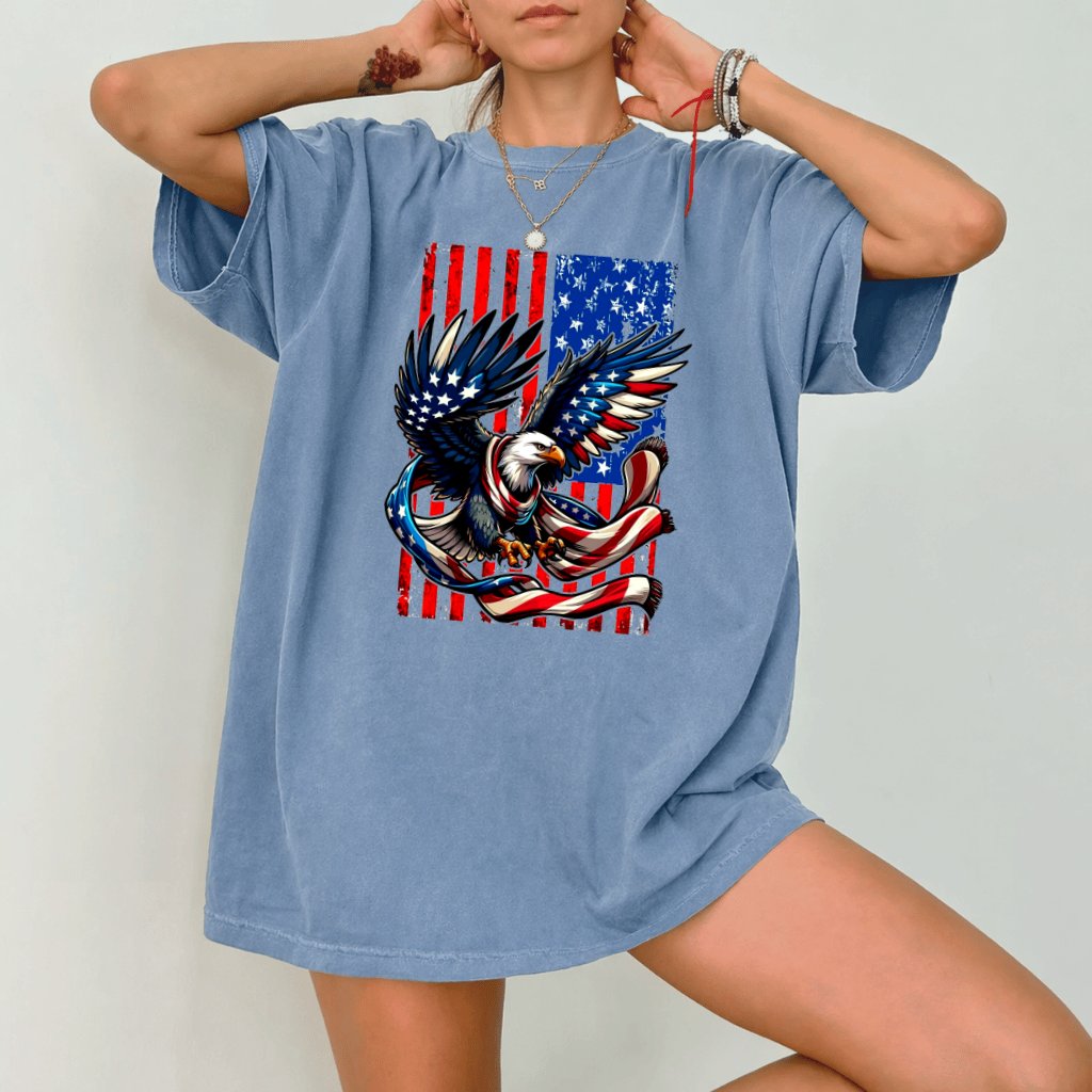 Comfort Colors 4th of July American Eagle Flag Shirt - Funny USA Independence Day Gift for men women - back view