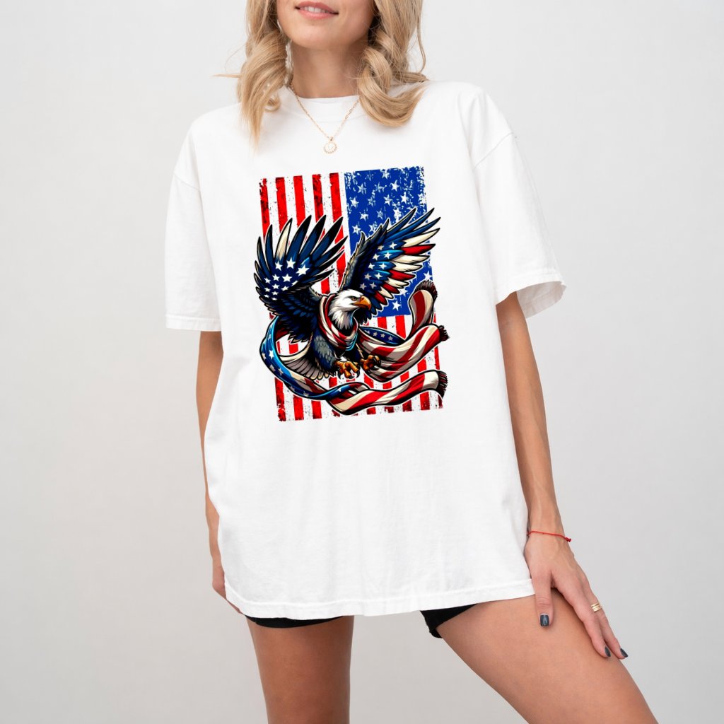 Comfort Colors 4th of July American Eagle Flag Shirt - Funny USA Independence Day Gift for men women - detail view