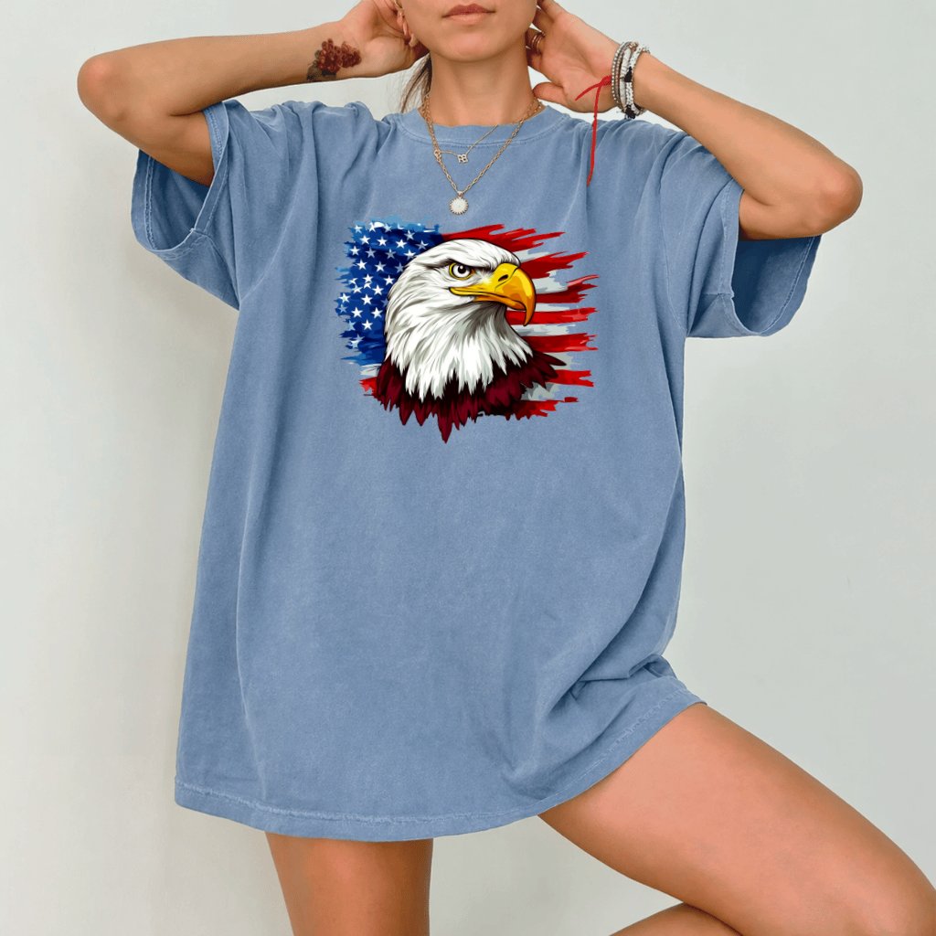 Comfort Colors American Patriotic Eagle Shirt - 4th of July USA Flag Shirt - Funny Independence Day Gift for men women - detail view