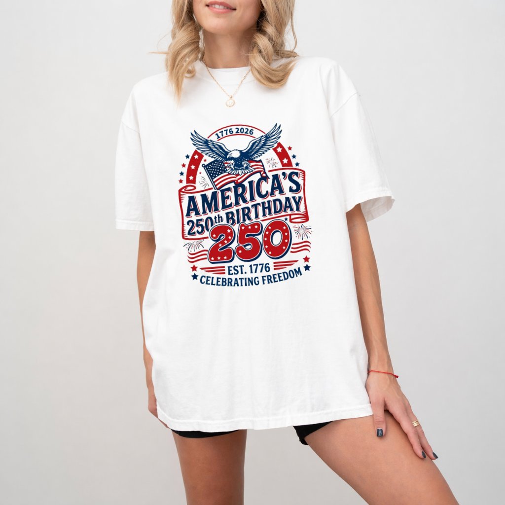 Comfort Colors America's 250th Birthday - America 250 Eagle Shirt - Independence Day Gift for men women - detail view