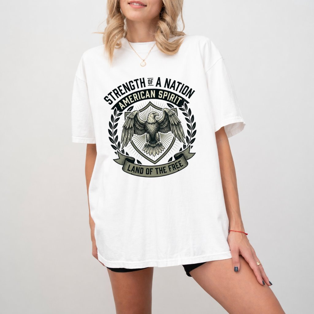 Comfort Colors American Patriotic Eagle Shirt - Strength of A Nation American Spirit Shirt - Independence Day Gift for men women - detail view