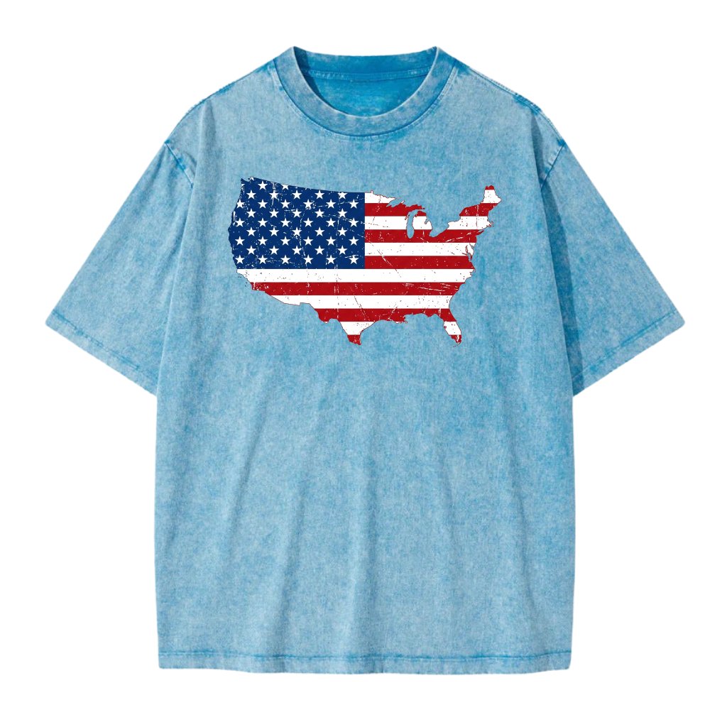 Patriotic America Map Wash tee - USA Flag Shirt - Independence Day Gift for men women - front view