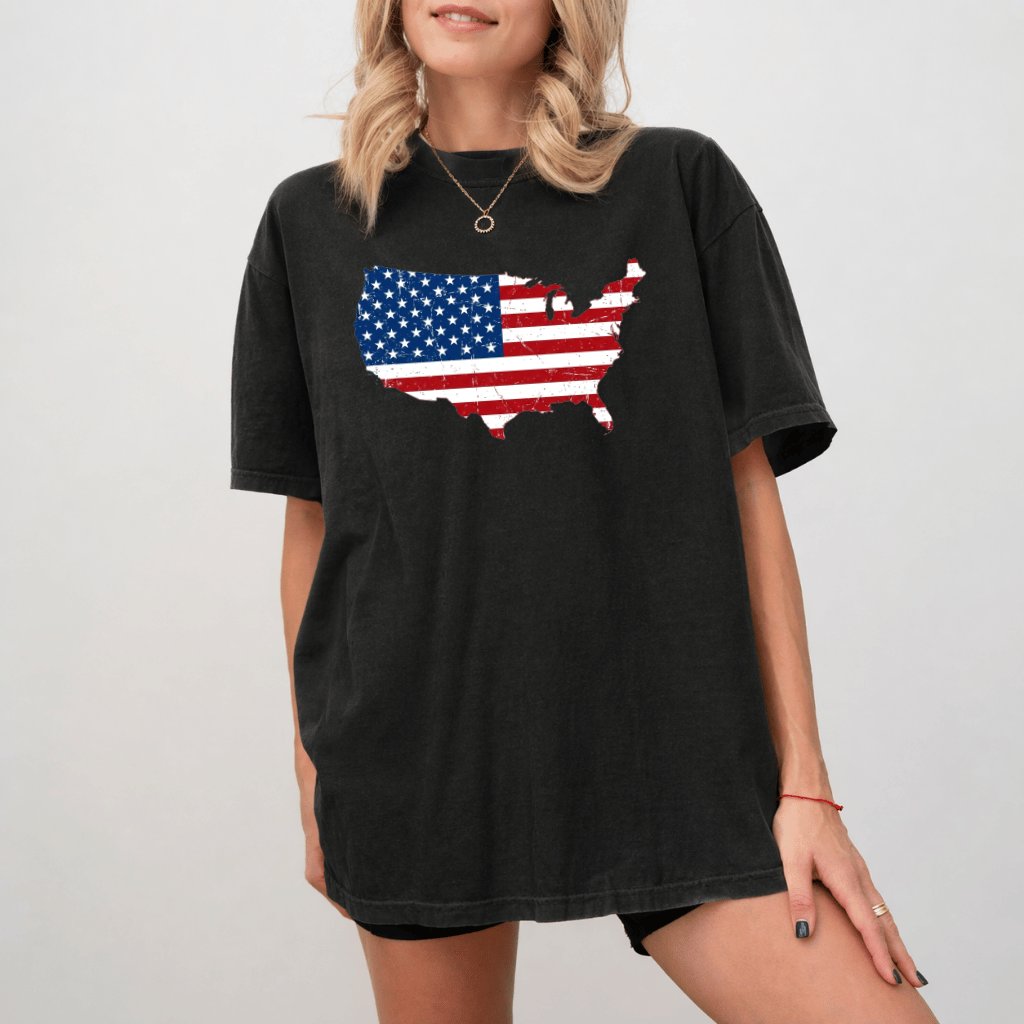 Comfort Colors Patriotic America Map Shirt - USA Flag Shirt - Independence Day Gift for men women - back view