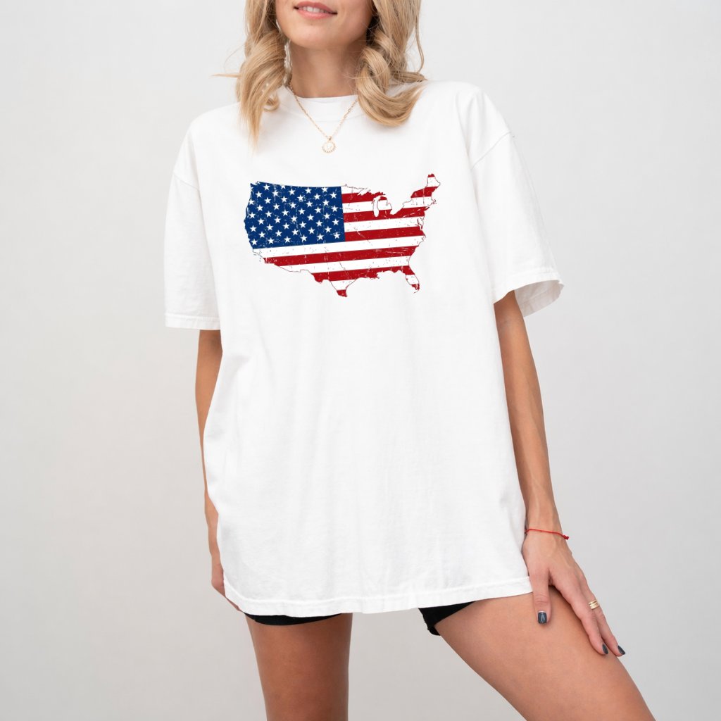 Comfort Colors Patriotic America Map Shirt - USA Flag Shirt - Independence Day Gift for men women - detail view