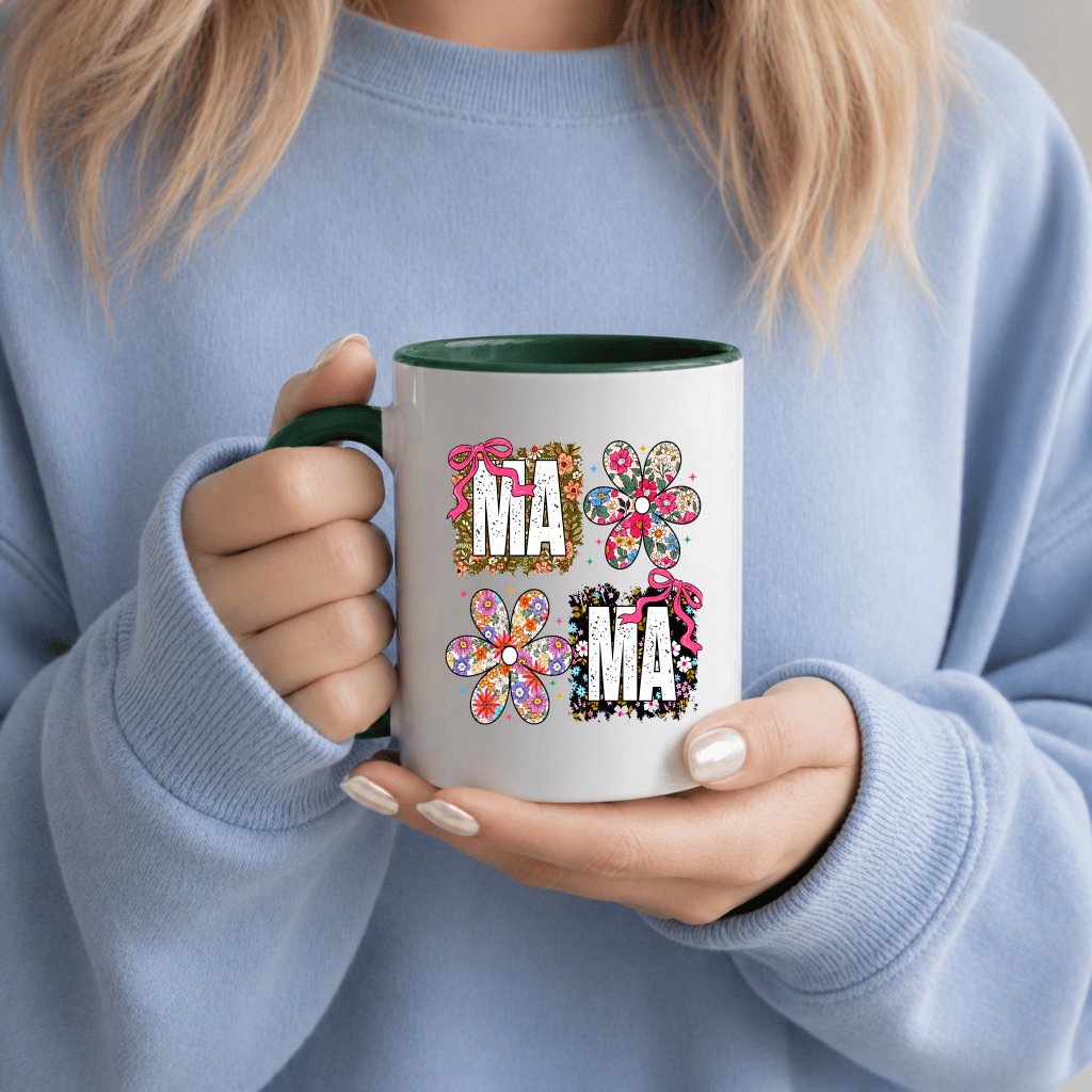 Groovy Floral Coquette Bow Mama Accent Mug - Mama's Garden Mug - Cute Garden Gift for Mom - detail view