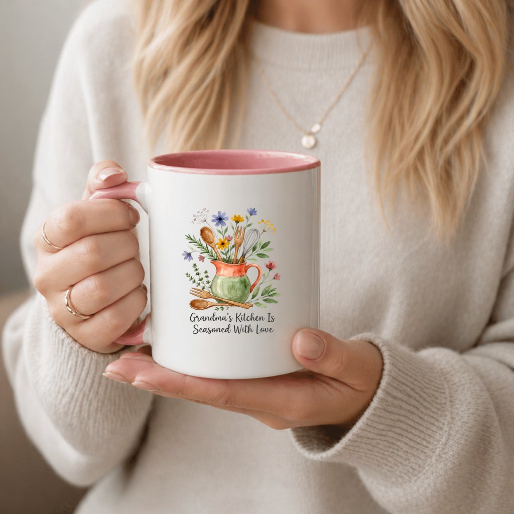 Vintage Grandma's Kitchen Is Seasoned With Love Accent Mug - Grandma's Garden Gift for Nana - back view