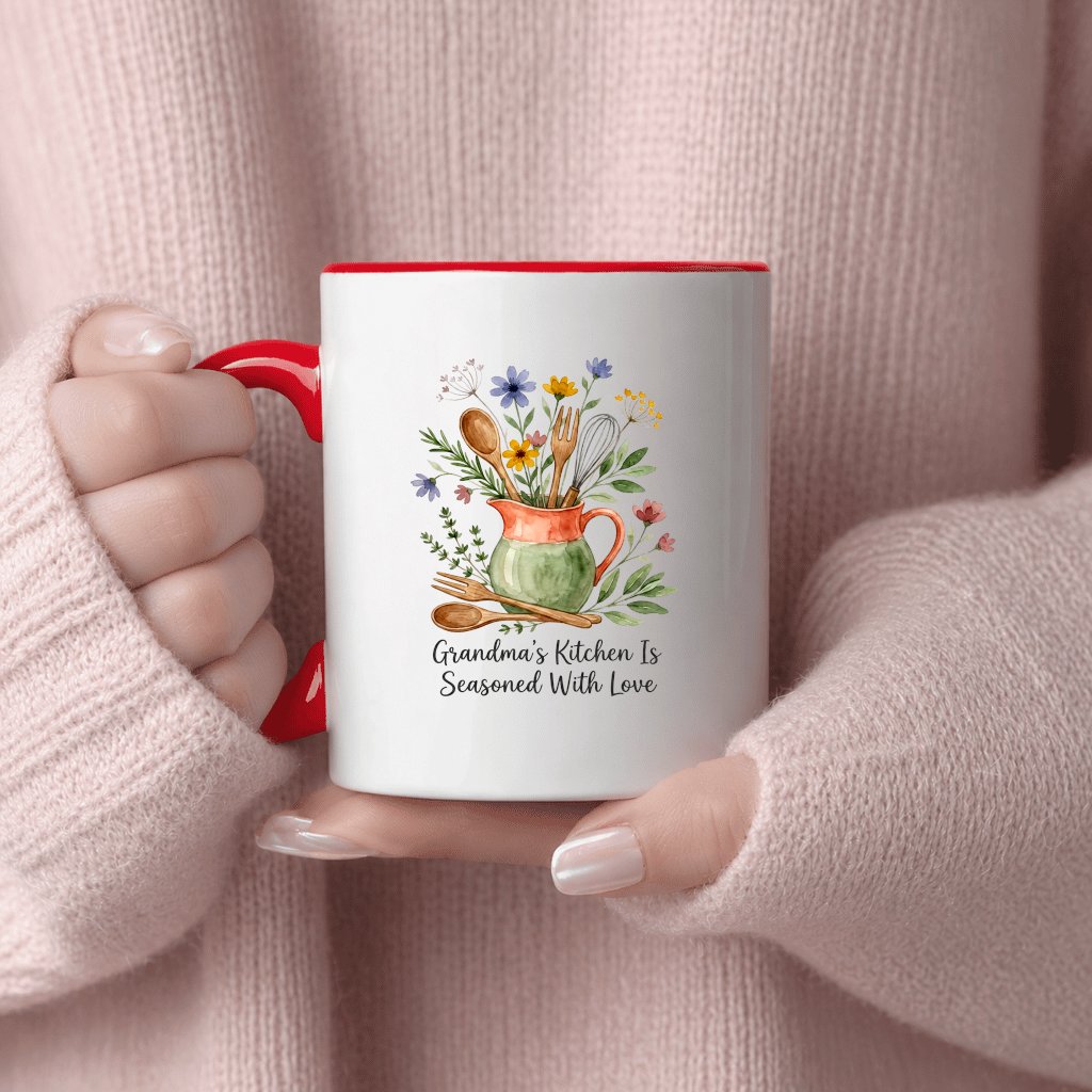 Vintage Grandma's Kitchen Is Seasoned With Love Accent Mug - Grandma's Garden Gift for Nana - detail view