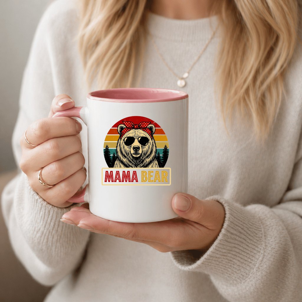 Mama Bear Accent Mug - Vintage Mama Bear With Sunglasses and Polka Dot Bow Mug - Cute Mother's Day Gift for women - back view