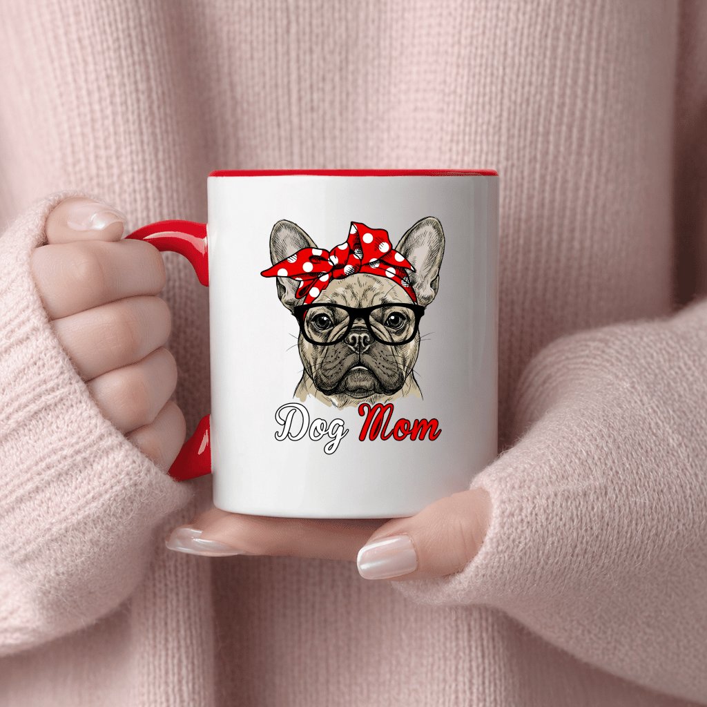 Dog Mom Accent Mug - Vintage French Bulldog With Bundle Mug - Cute Mother's Day Gift for Women Pet Lover - back view