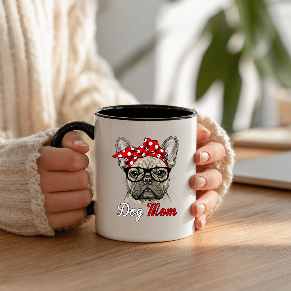 Dog Mom Accent Mug - Vintage French Bulldog With Bundle Mug - Cute Mother's Day Gift for Women Pet Lover - detail view
