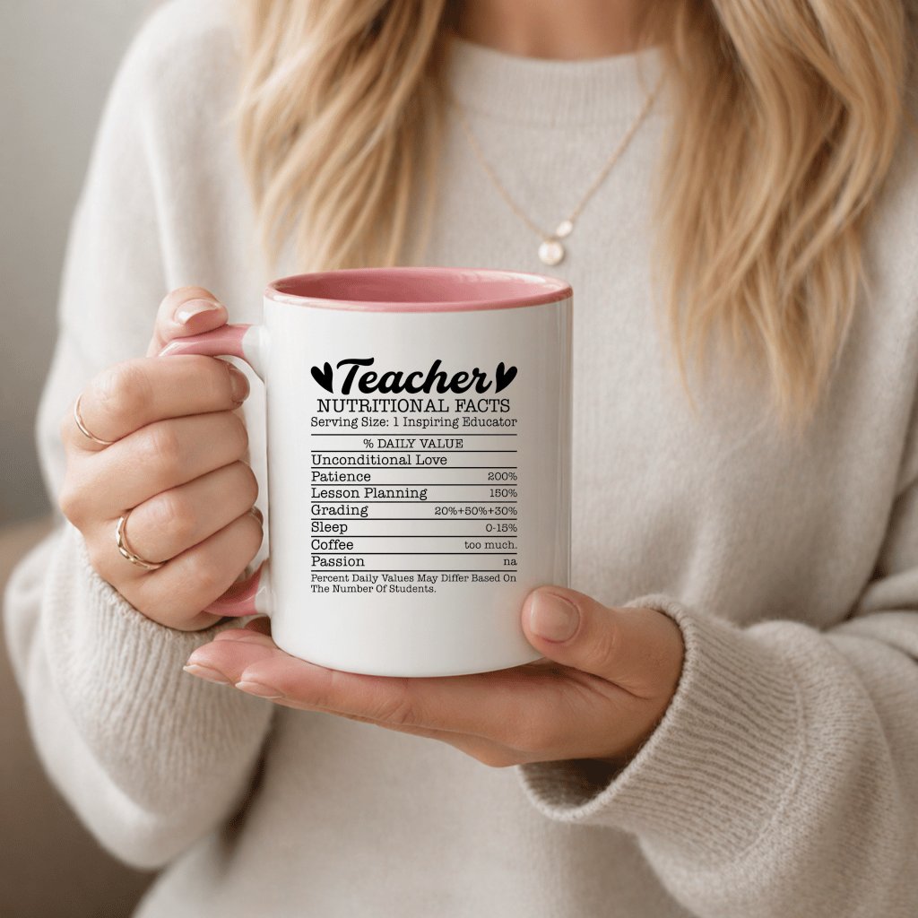Funny Teacher Appreciation Coffee Mug ,Teacher Nutrition Facts Gift Mug , End of Year Teacher Gift - back view