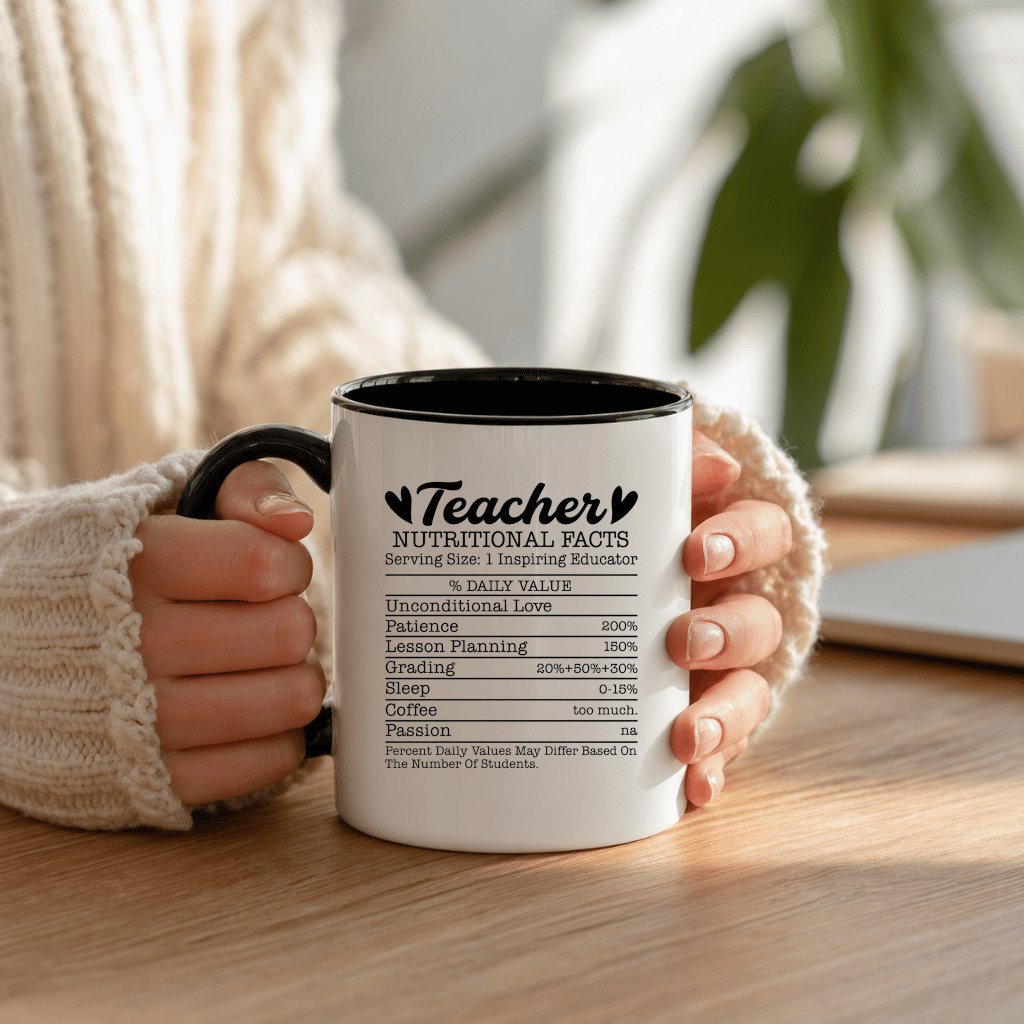 Funny Teacher Appreciation Coffee Mug ,Teacher Nutrition Facts Gift Mug , End of Year Teacher Gift - detail view