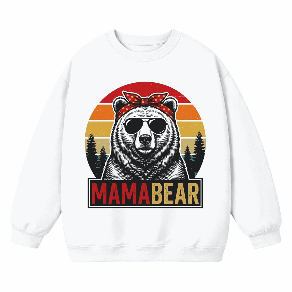 Retro Mama Bear Sweatshirt - Cute Mama Bear with Sunset Vibes Graphic Shirt - Ideal Mother's Day Gift for women - front view