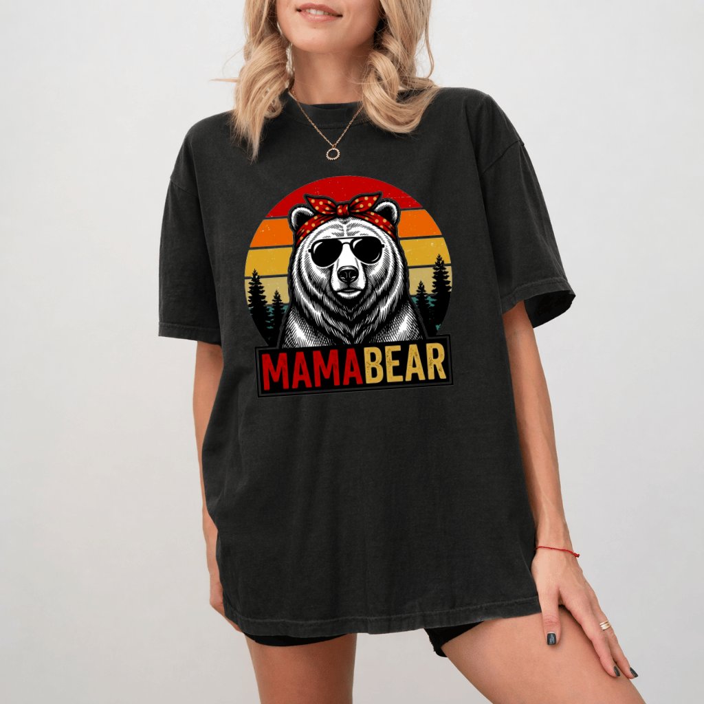 Comfort Colors Retro Mama Bear Shirt - Cute Mama Bear with Sunset Vibes Graphic Shirt - Ideal Mother's Day Gift for women - back view