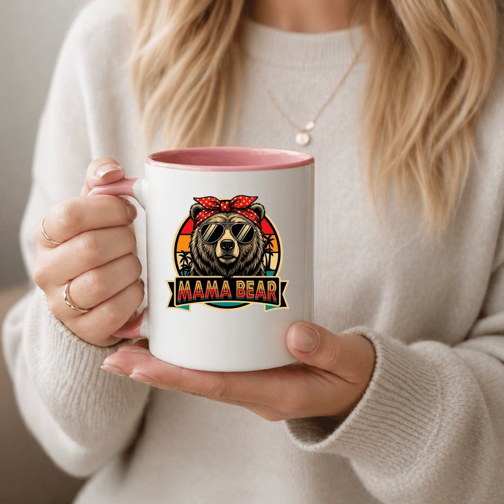 Mama Bear Mug - Vintage Sunset Bear Graphic Accent Mug - Cute Mother's Day Gift for Bear Lovers - back view