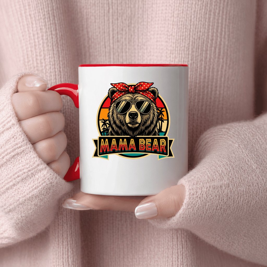 Mama Bear Mug - Vintage Sunset Bear Graphic Accent Mug - Cute Mother's Day Gift for Bear Lovers - detail view