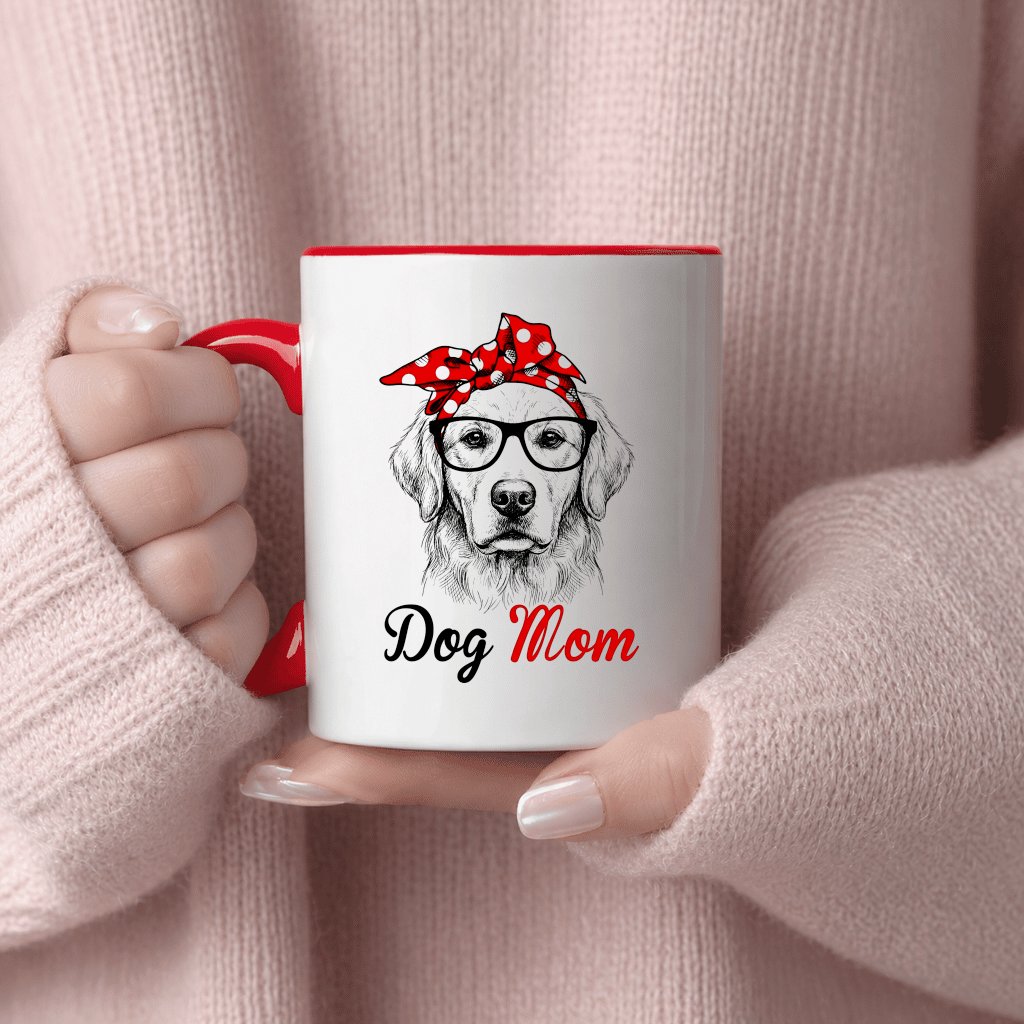 Dog Mom Accent Mug - Cute Dog With Glasses and Bow Mug - Funny Mother's Day Gift for Pet Lovers - back view