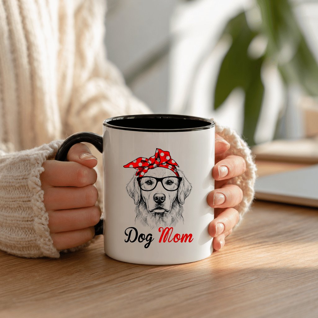 Dog Mom Accent Mug - Cute Dog With Glasses and Bow Mug - Funny Mother's Day Gift for Pet Lovers - detail view
