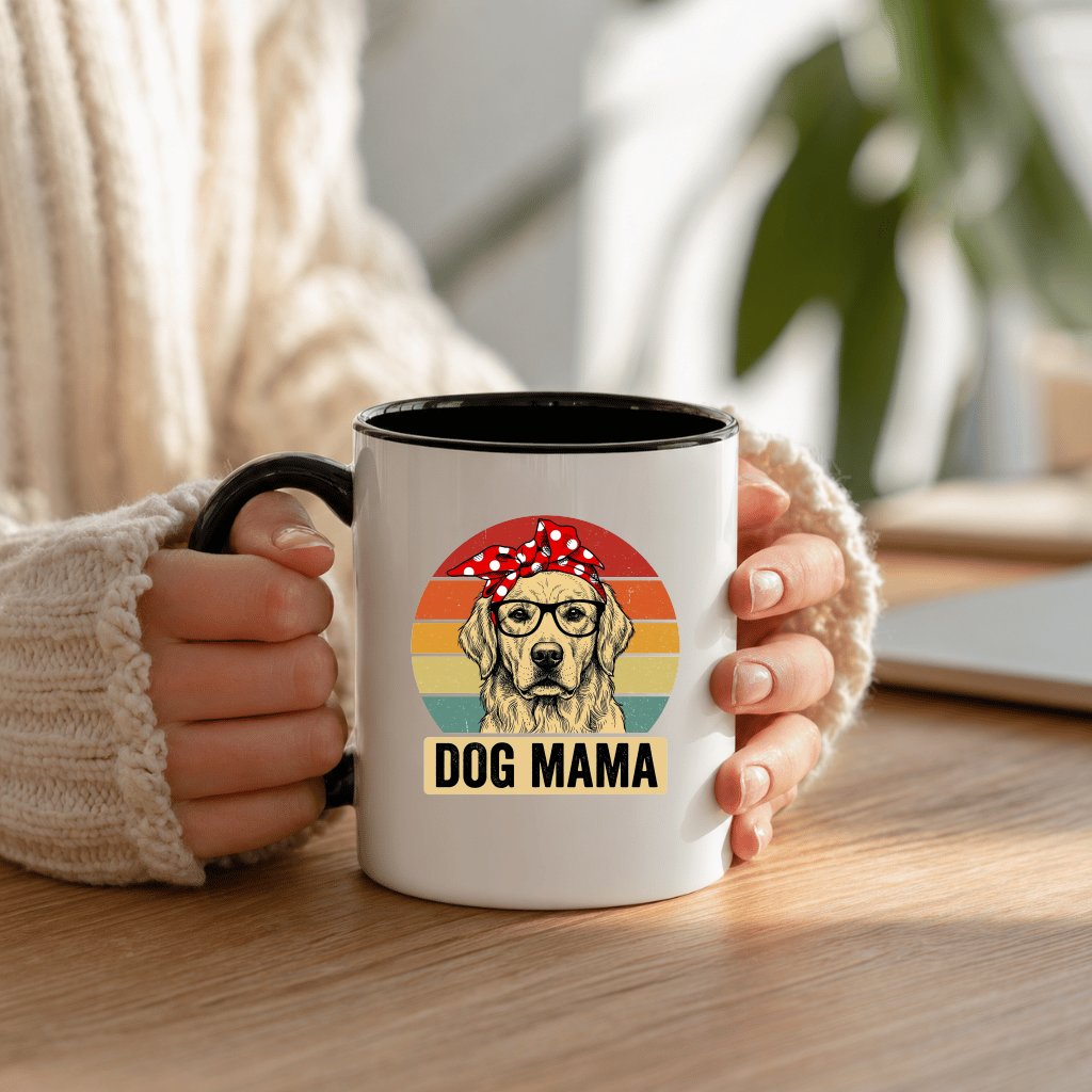 Vintage Dog Mama Accent Mug - Cute Retriever Golden Dog Sunset Mug - Mother's Day Gift for Dog Lovers - back view