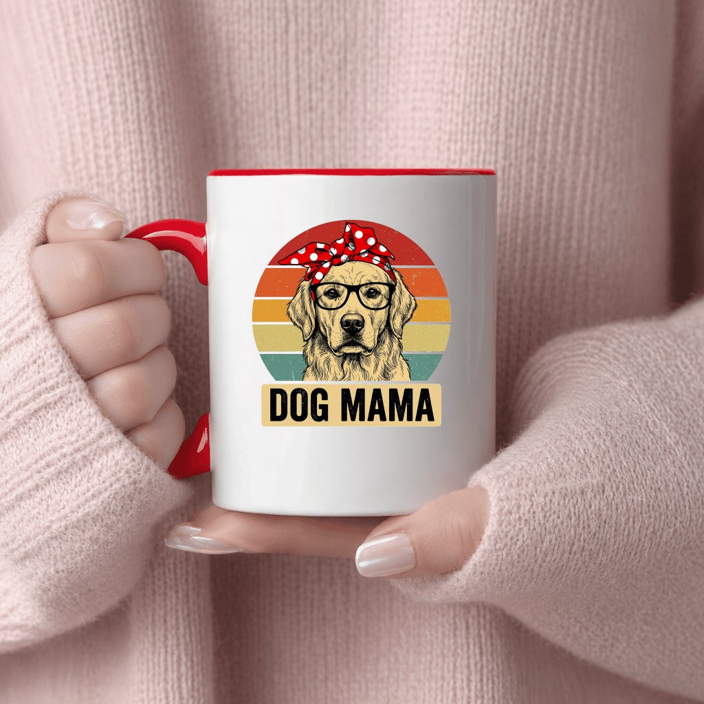 Vintage Dog Mama Accent Mug - Cute Retriever Golden Dog Sunset Mug - Mother's Day Gift for Dog Lovers - detail view