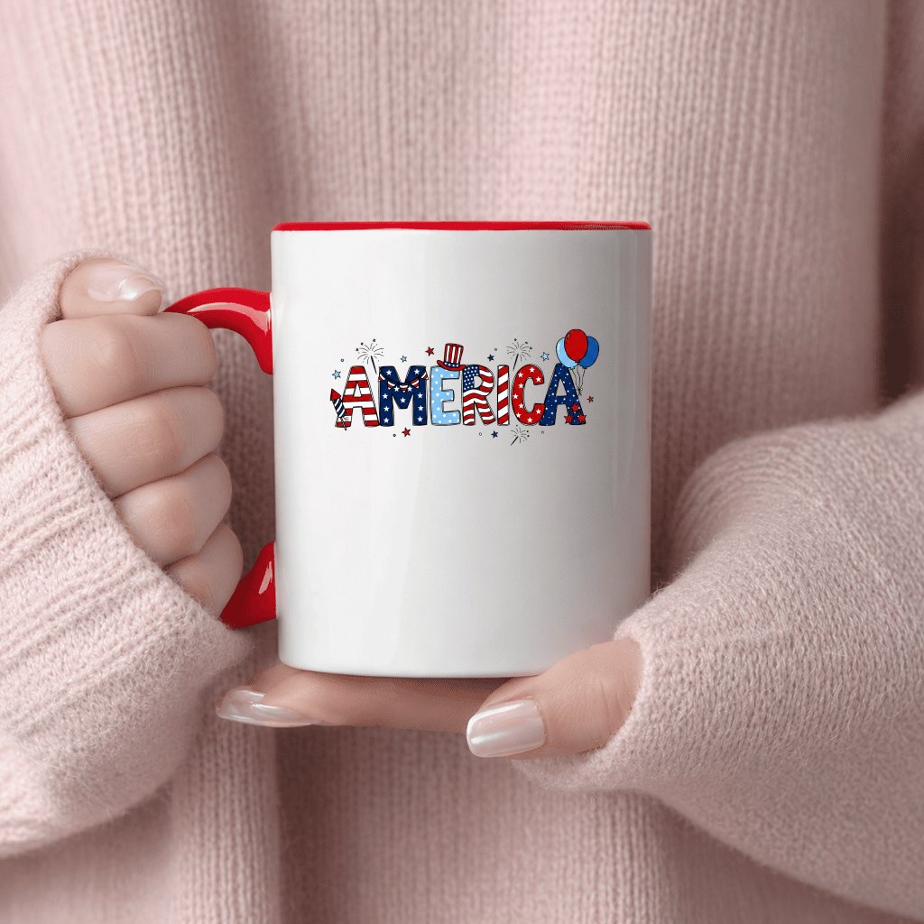 Stars and Stripes America Accent Mug - Cute Patriotic Fireworks Gift for women - detail view