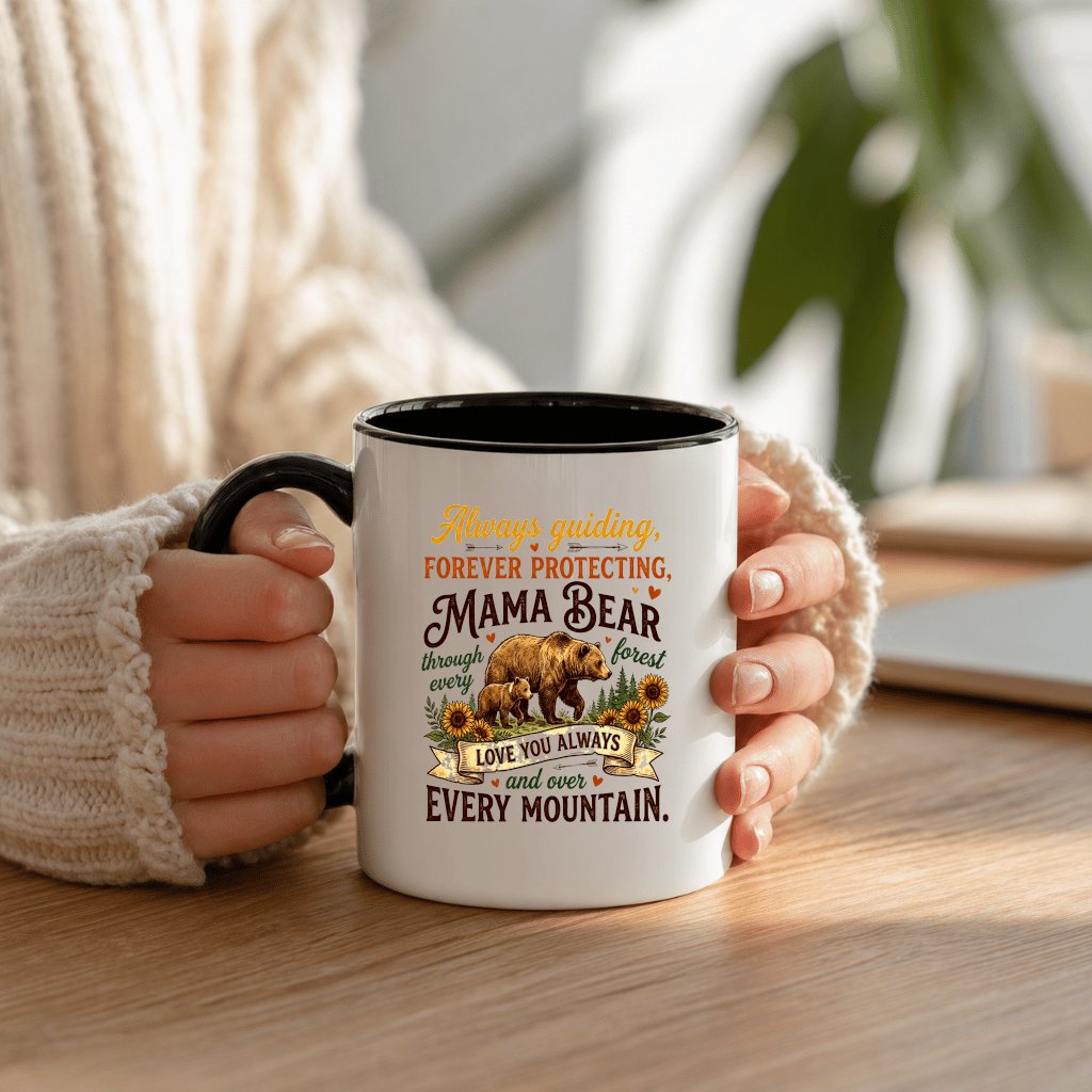 Sunflower Mama Bear Accent Mug - Cute Mother's Day Gift for Mom, Motherhood - detail view