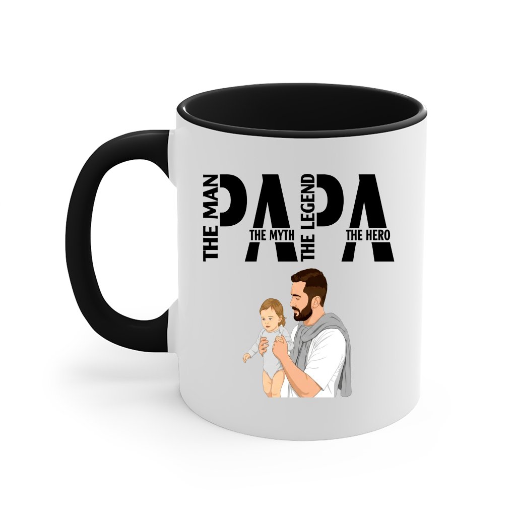 The Man The Myth The Legend Papa Mug - Dad Hero Accent Mug - Funny Father's Day Gift for Him - front view