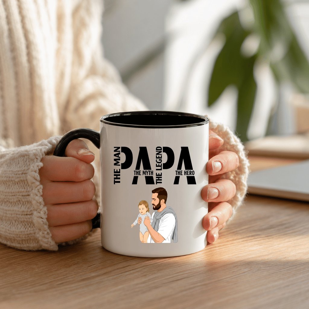 The Man The Myth The Legend Papa Mug - Dad Hero Accent Mug - Funny Father's Day Gift for Him - back view