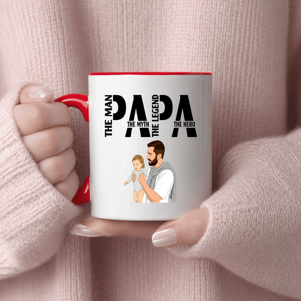The Man The Myth The Legend Papa Mug - Dad Hero Accent Mug - Funny Father's Day Gift for Him - detail view