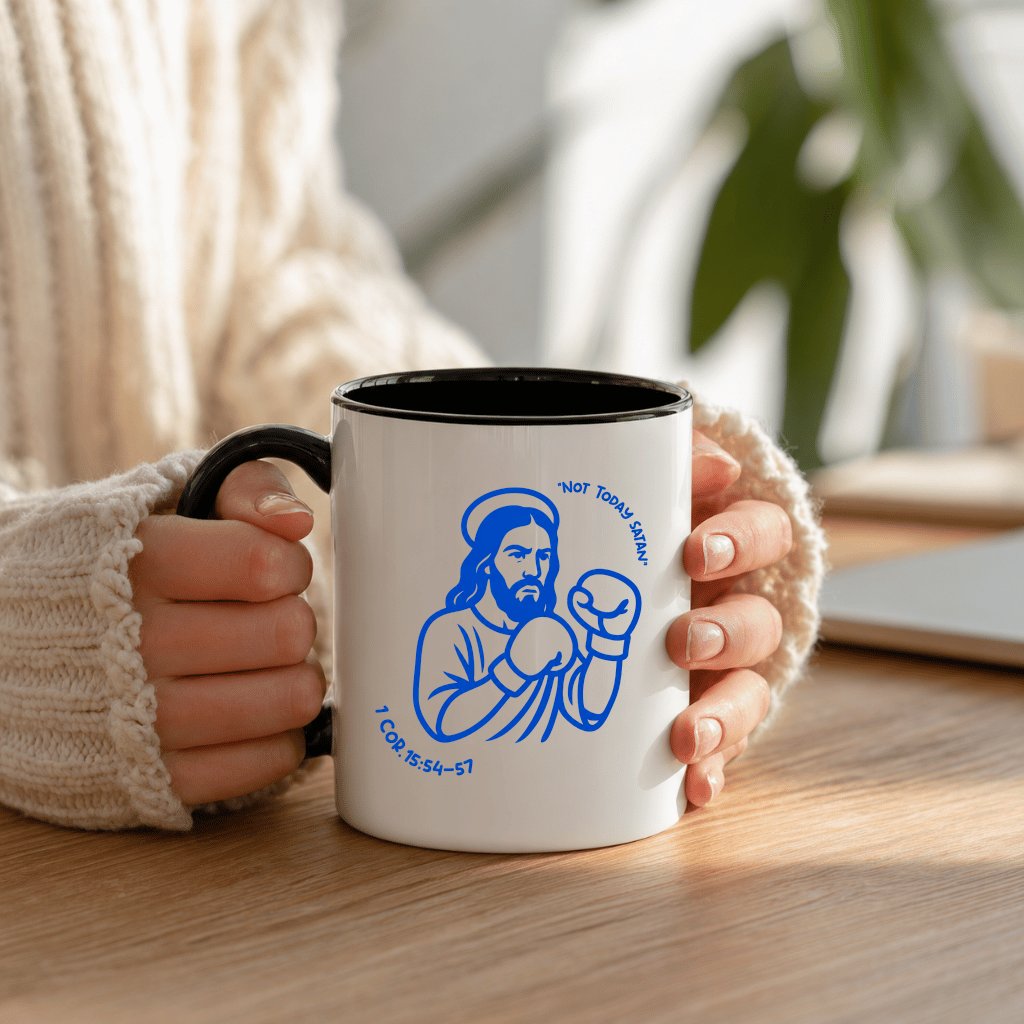 Not Today Satan Humor Christian Jesus Accent Mug - Funny Christian Meme Gift for Him - back view