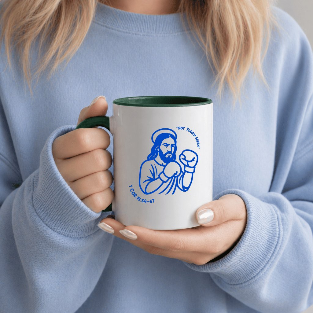 Not Today Satan Humor Christian Jesus Accent Mug - Funny Christian Meme Gift for Him - detail view