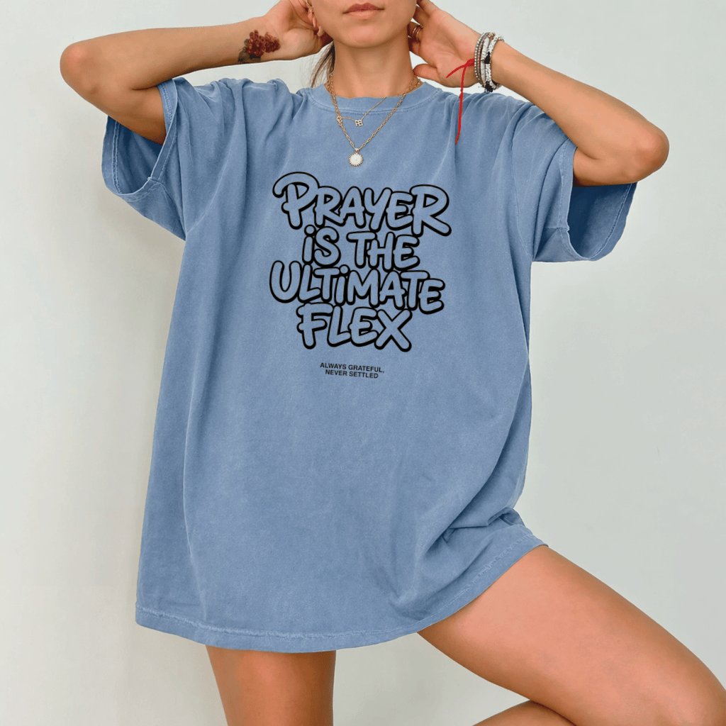Comfort Colors Prayer Is The Ultimate Flex Shirt - Christian Bible Verse Gift for Him & Her - detail view