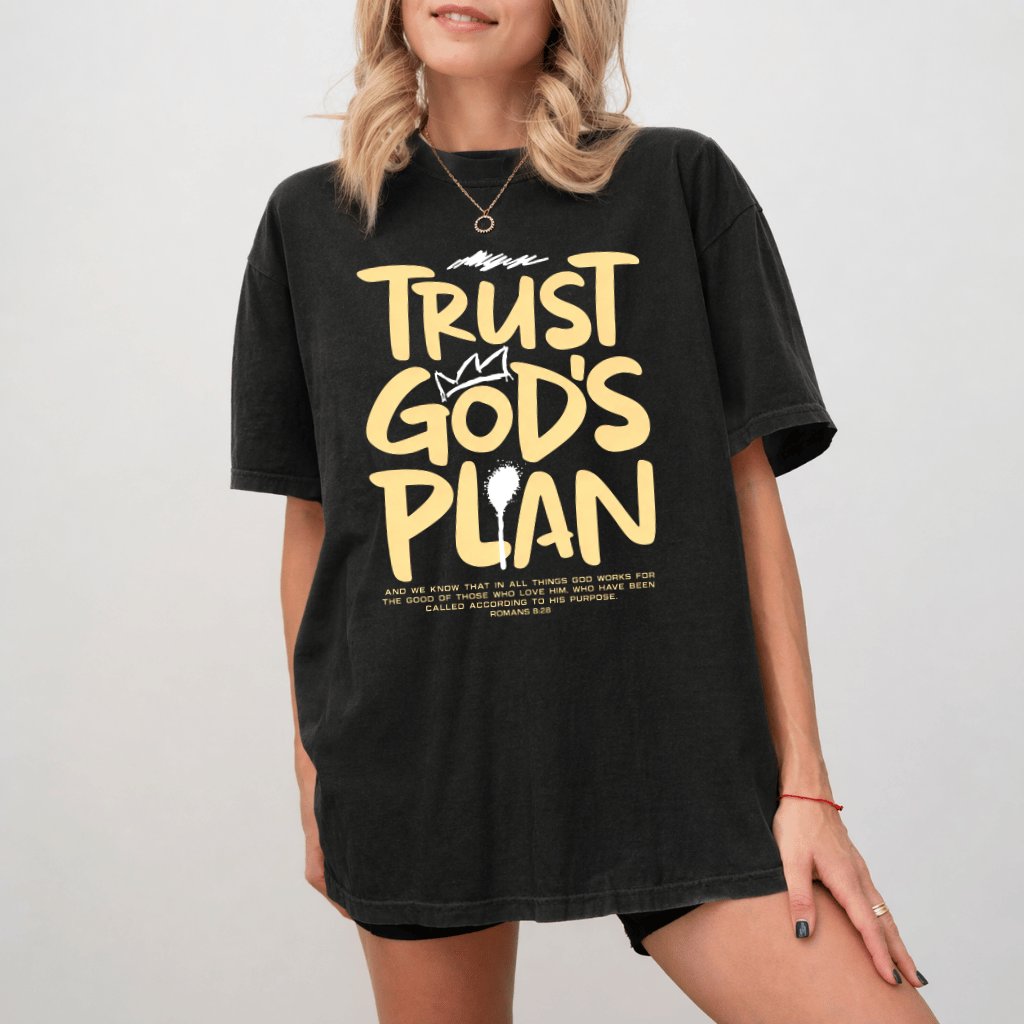 Comfort Colors Retro Classic Style Trust God's Plan Shirt - Funny Christian Gift for Him & Her - back view