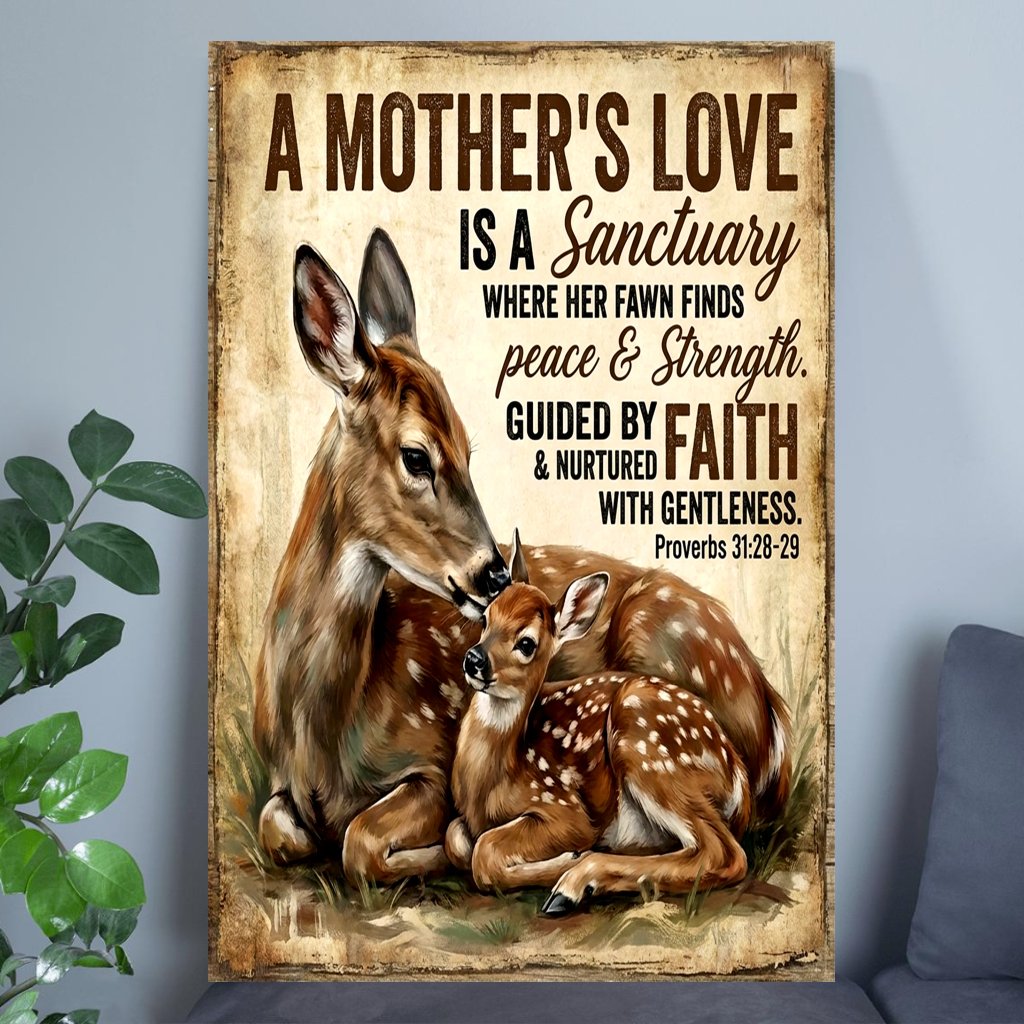 A Mother's Love Sika Deer Print Art Poster - Inspirational Christian Quotes about Motherhood Wall Decor - Christian Gift for Mom & women on Birthday - front view