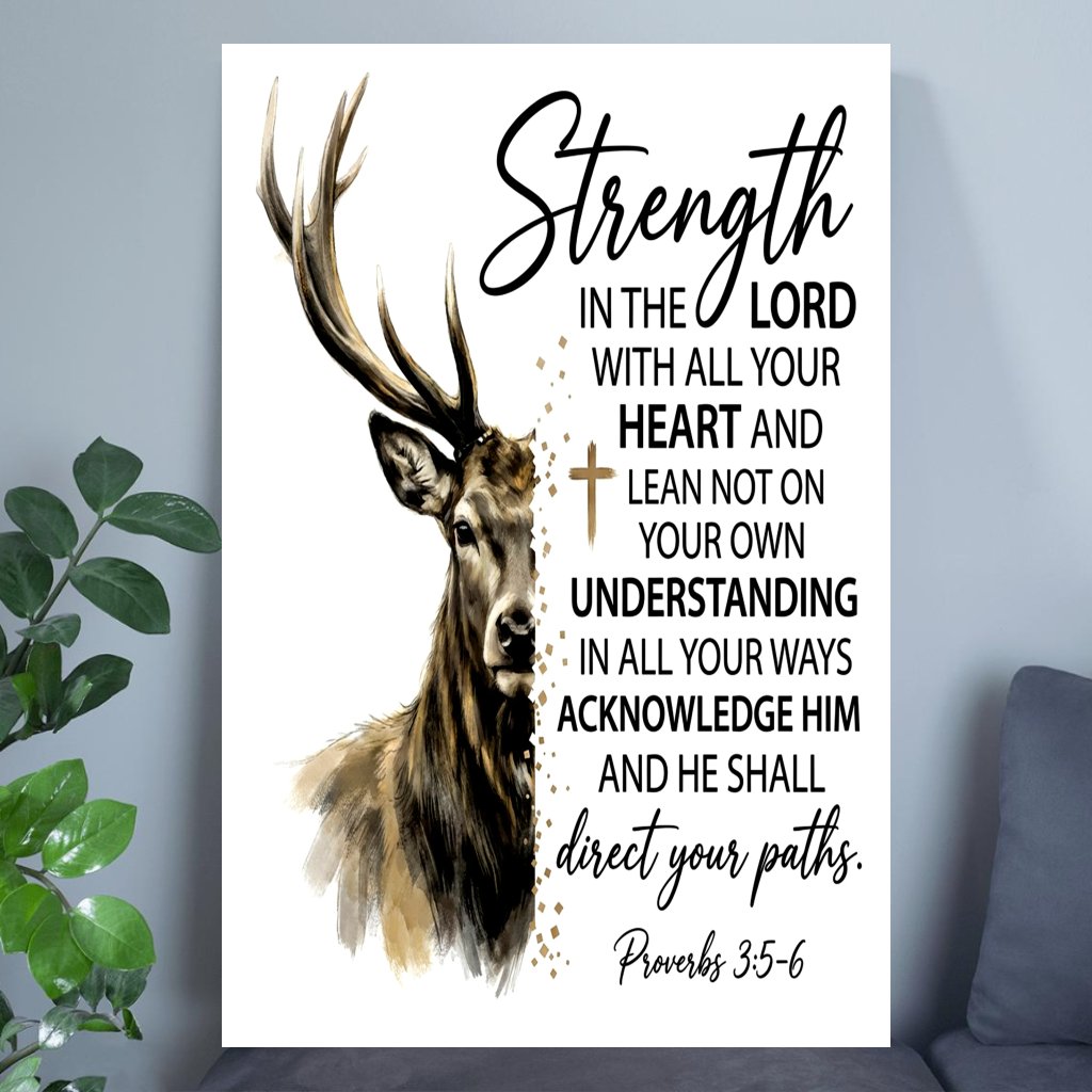 Reindeer Strength In The Lord Christian Poster - Inspirational Scripture Bible Verse Poster Wall Art - Christian Gift for Jesus Lovers - front view