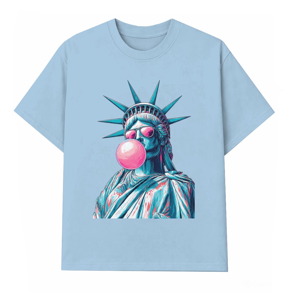 Trending Preppy American Statue of Liberty Blowing Bubble Gum T-Shirt for women - Funny 4th of July Gift for women - front view