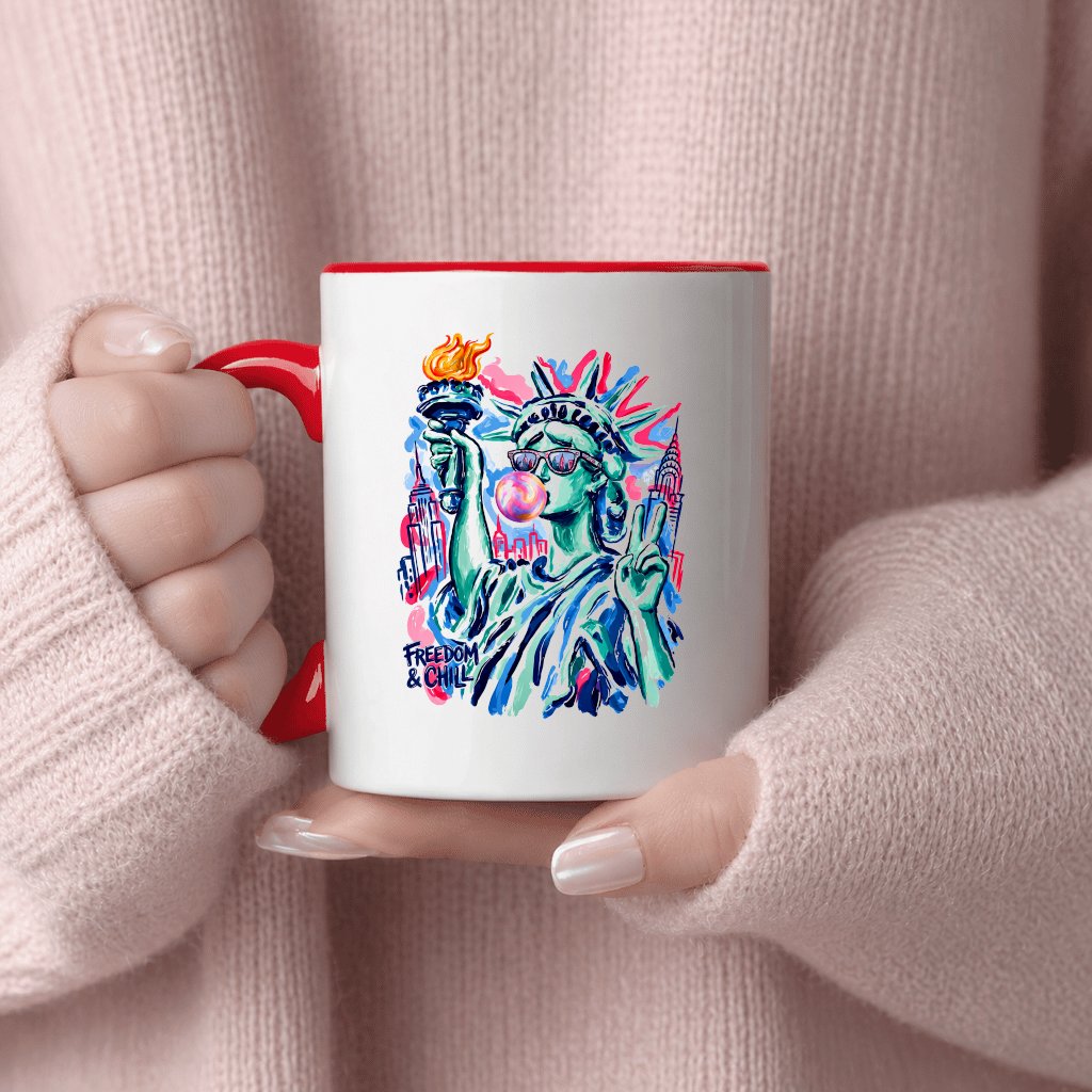 Preppy American Statue of Liberty Accent Mug - Humor Independence Liberty Gift for Her - back view