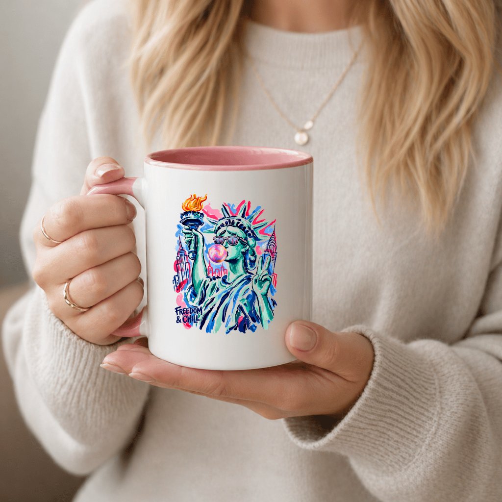 Preppy American Statue of Liberty Accent Mug - Humor Independence Liberty Gift for Her - detail view