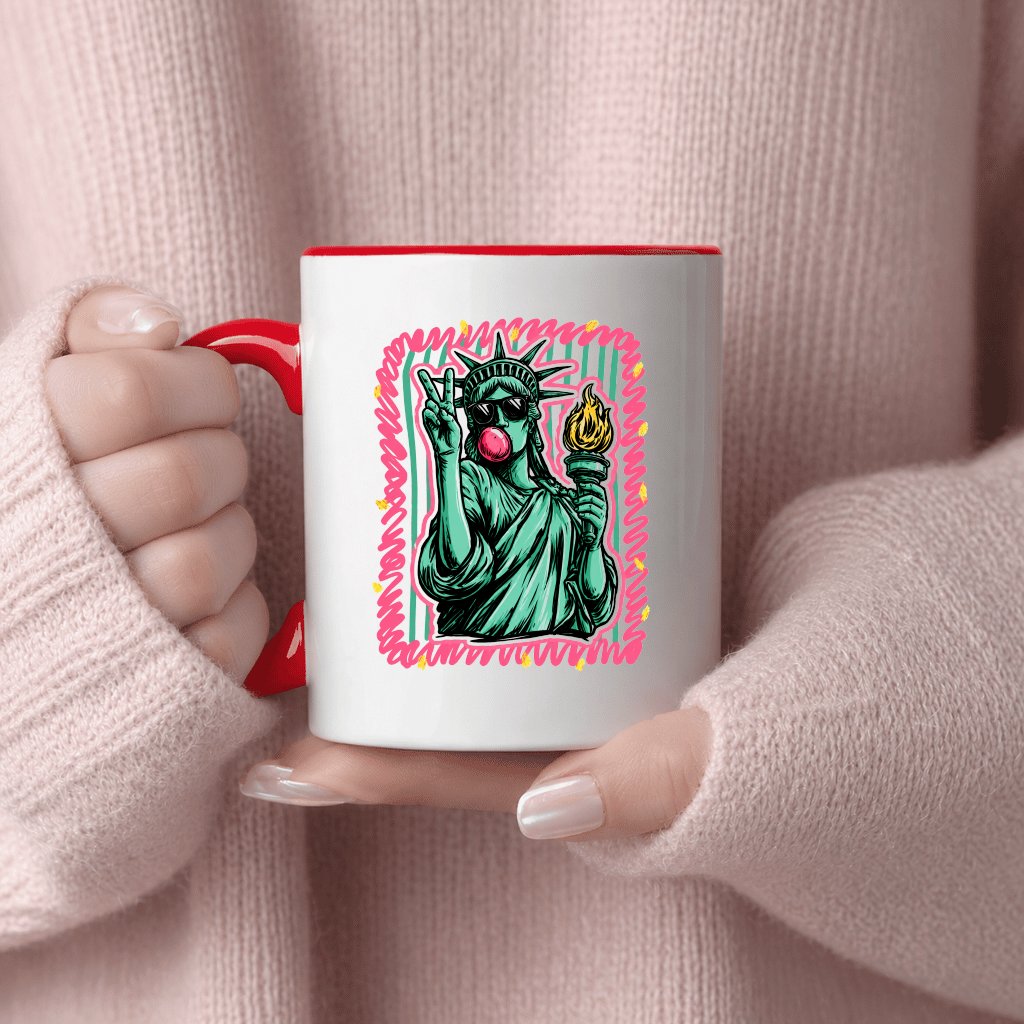 Preppy Summer Stripes Statue of Liberty Accent Mug - Funny 4th of July Gift for Her - back view