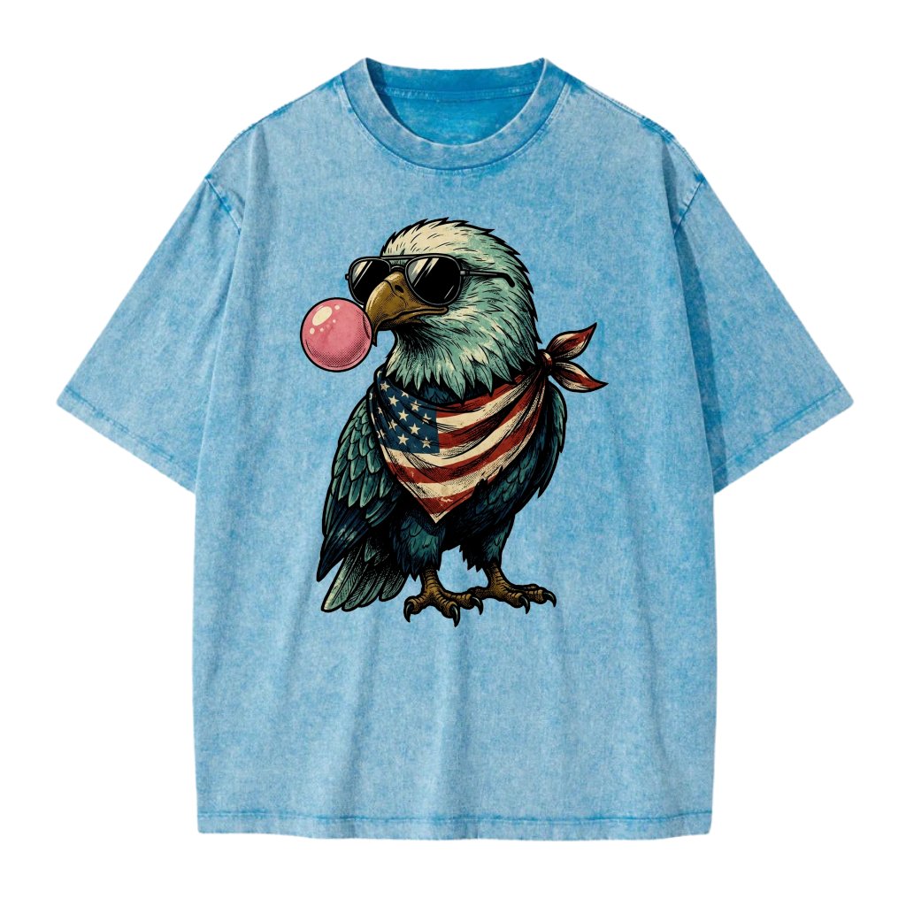 Eagle Blowing Bubble Gum USA Flag Patriotic Wash tee - Perfect USA Independence Gift for Him & Her - front view
