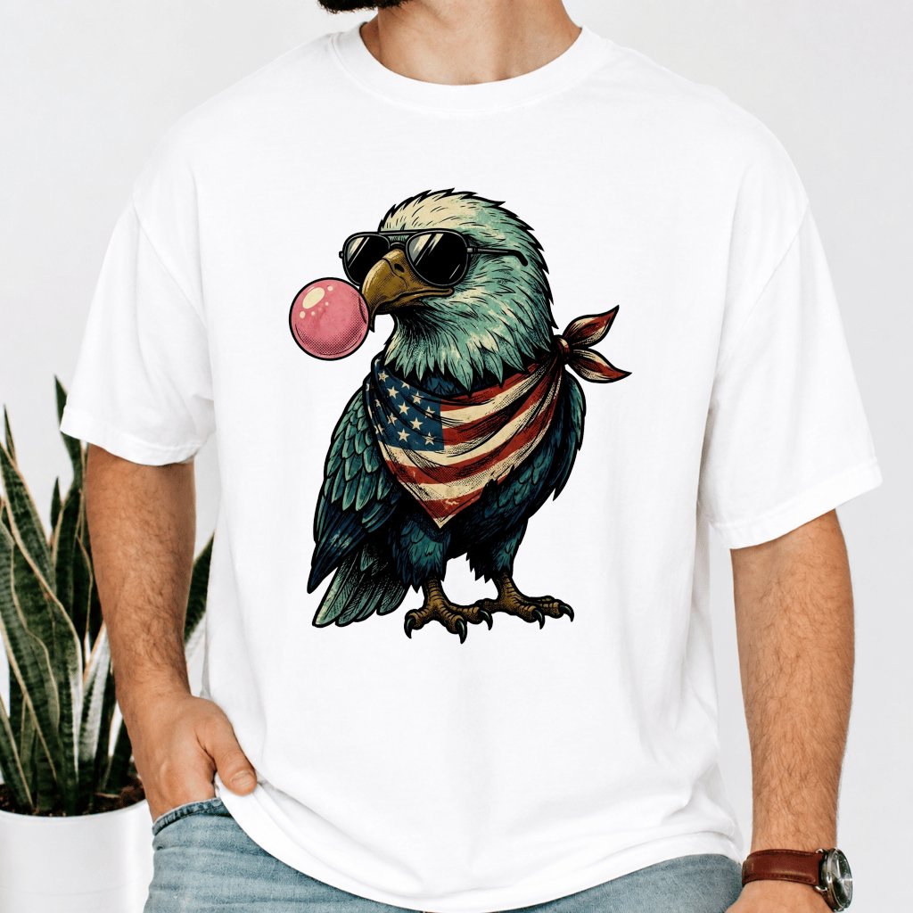 Comfort Colors Eagle Blowing Bubble Gum USA Flag Patriotic Shirt - Perfect USA Independence Gift for Him & Her - back view
